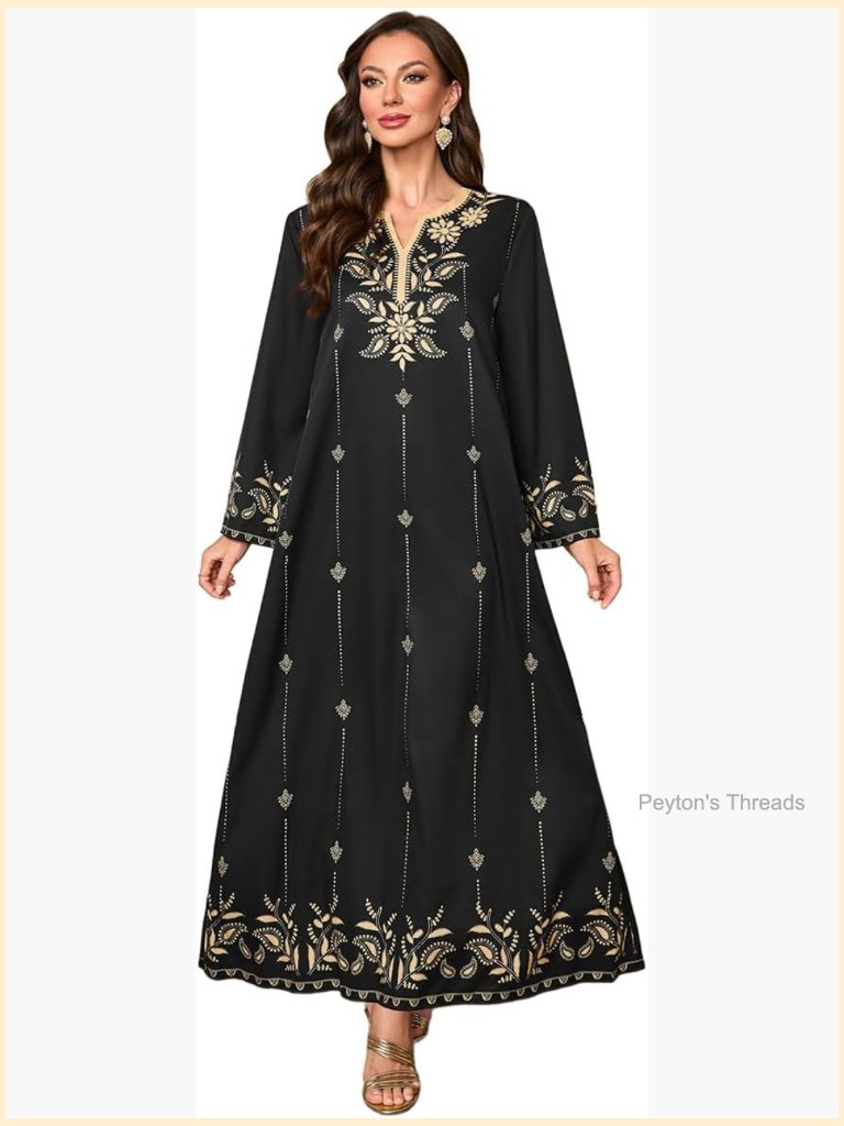 Modest Maxi Dress With Spliced Flower Pattern Eid Prayer Abaya Kaftan